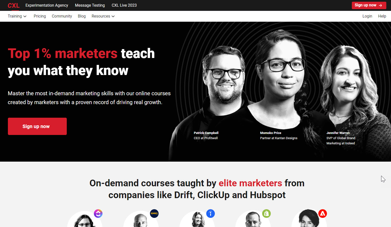 screen shot of the cxl website